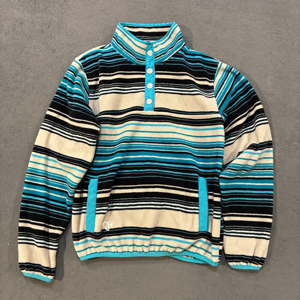 Cowgirl Hardware Serape Stripe Blue Snap Neck Pullover Sweater Women's Size S